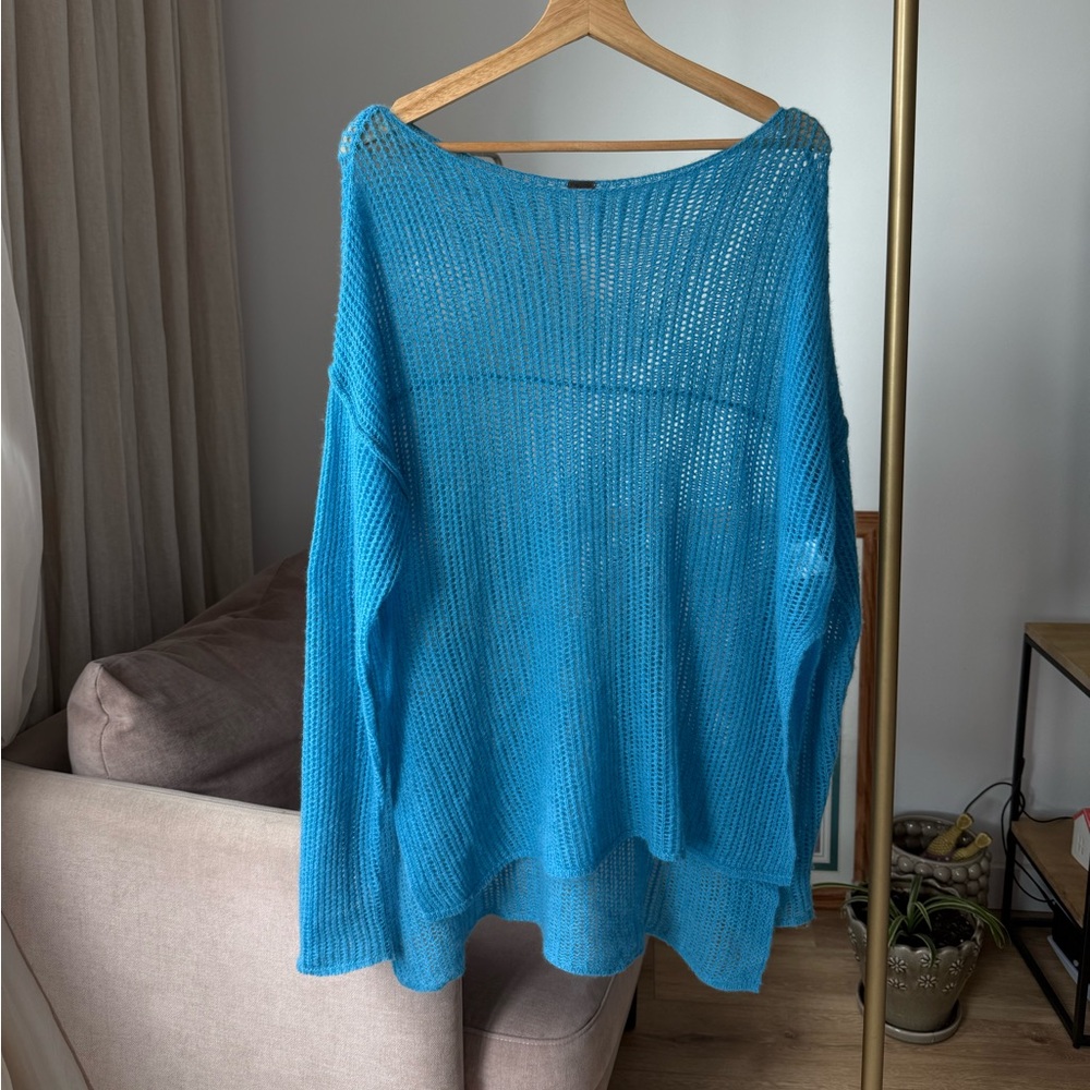Free People Cashmere Loose Knit Pullover Blue Oversized Sheer, S